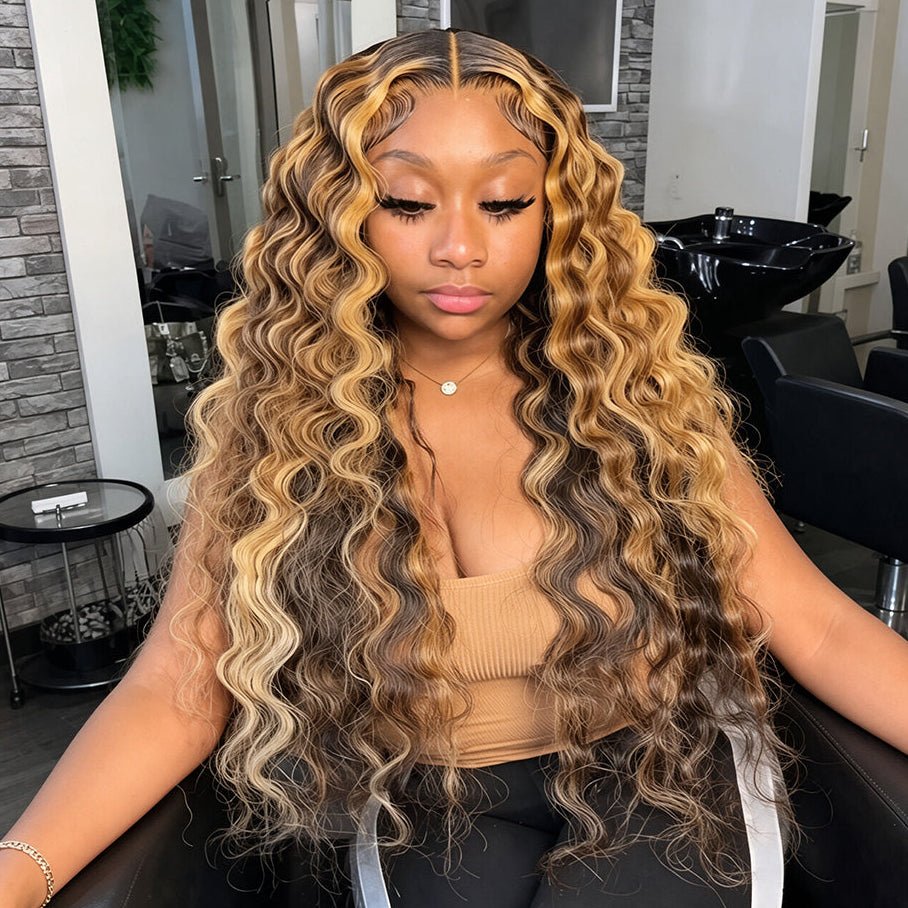 300 density honey blonde highlight loose deep wig virgin human hair product photo from Zlikehair