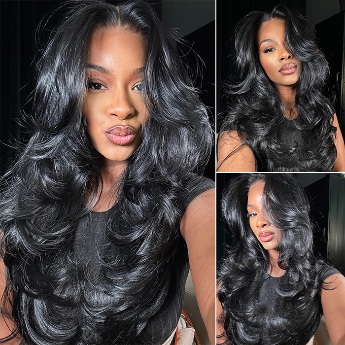 Natural butterfly layered cut loose wave glueless wig with drawstring cap showing full wearable hairstyle effect product photo from Zlikehair