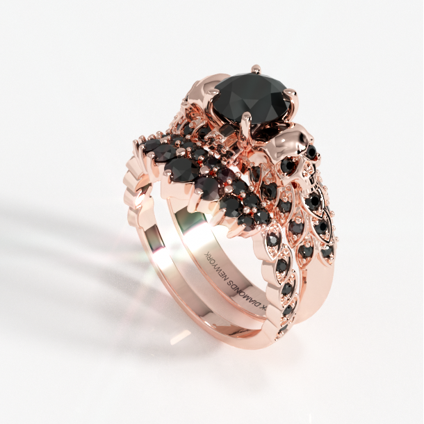 You're My Forever- 1.25 Carat Round Cut Diamond Option Skulls Promise Ring Set-Black Diamonds New York product photo from Blackdiamondsnewyork