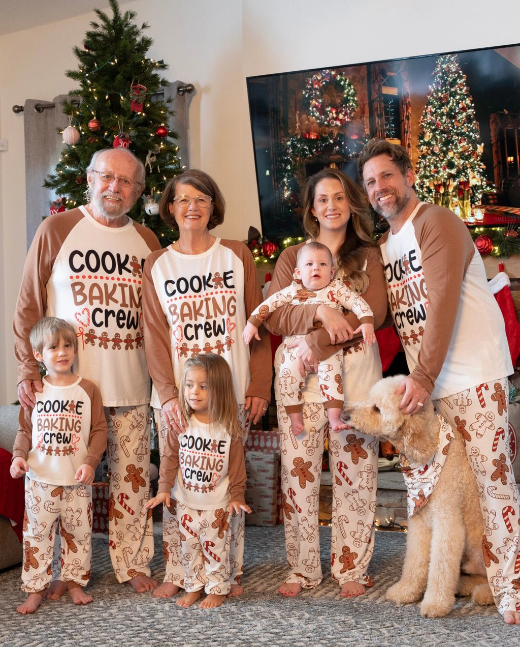 Christmas Family Matching Letter And Gingerbread Man Print Long Sleeve Pajamas Sets Khaki product photo from Patpat