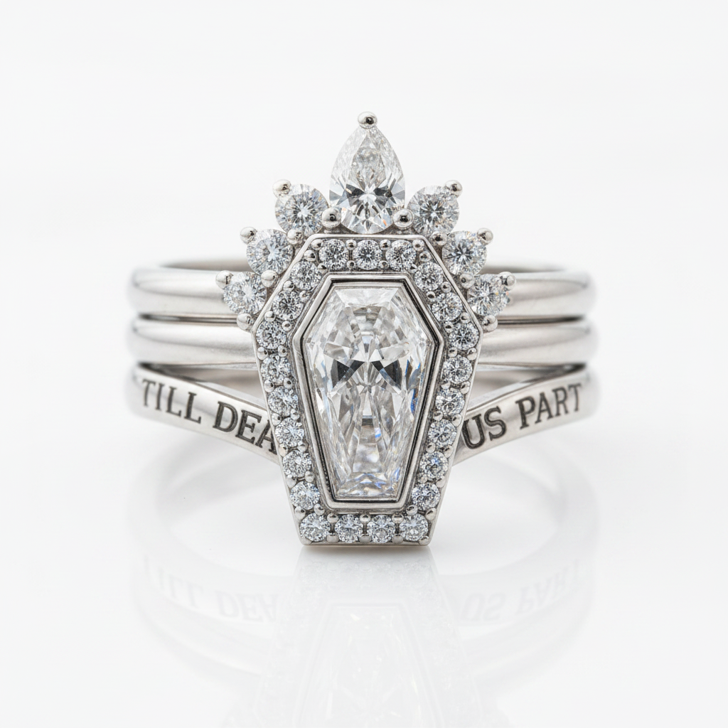 Until Death Ring Coffin Shape Diamond Wedding Rings-Black Diamonds New York product photo from Blackdiamondsnewyork