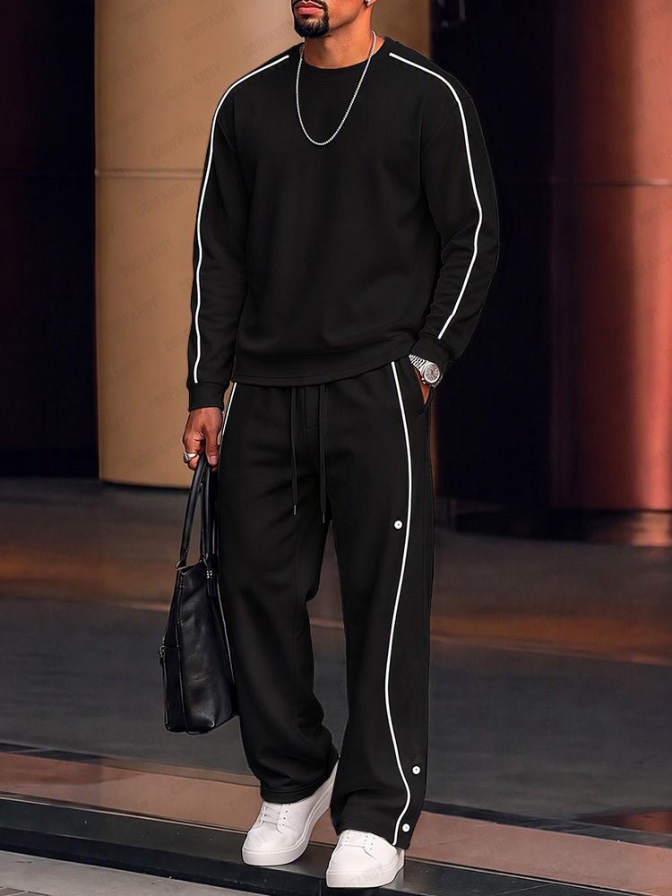 Casual Contrast Piping Sweatshirt Pants Set $86.99 product photo from Coofandy