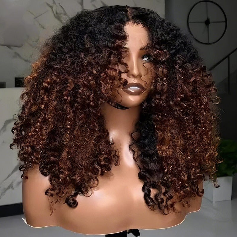 7X5 Hd Glueless Lace 300 Density Deep Curly Wig Ombre Brown Dark Reddish Brown product photo from Amandahairs