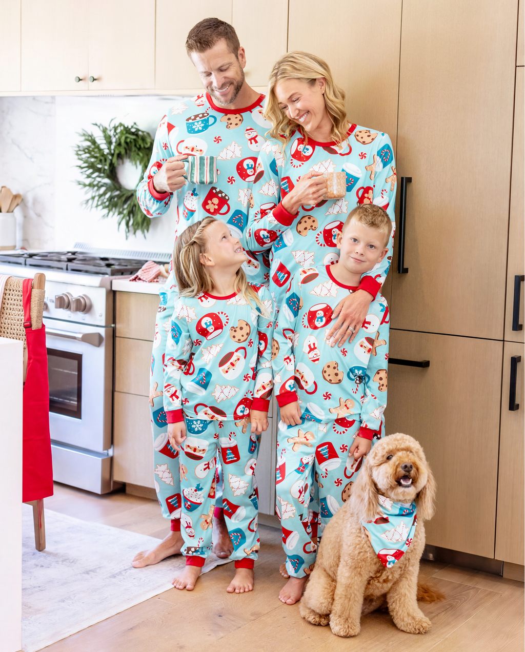 Christmas Matching Family Pajamas Set Gingerbread Print Blue And Red Pjs With Christmas Socks Light Blue product photo from Patpat