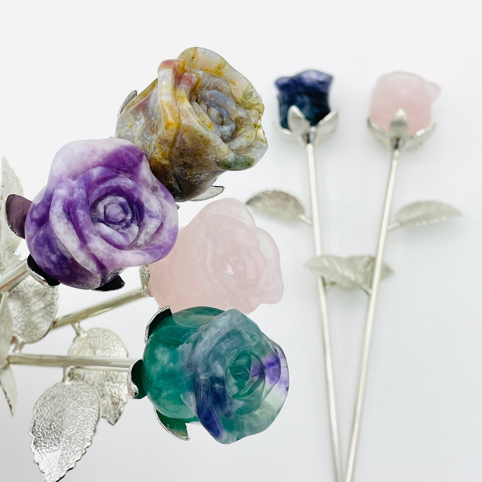 Crystal Rose Carved Stone with Metal Stem (Gemstone Rose Gift, Gold or Silver)from $24.00 product photo from Rockparadise