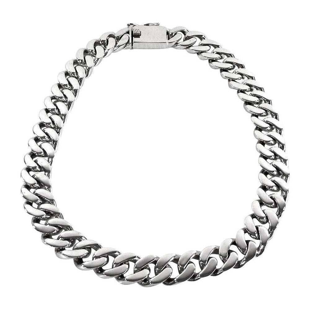 Men's 18mm Cuban chain necklace in 315g solid sterling silver with box clasp, displayed flat in circular layout product photo from Bikerringshop