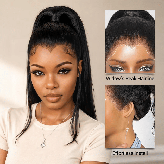 Pre Styled Widows Peak Ponytail Wig Invisi Strap 360 Lace Wig Glueless Human Hair Wigs product photo from Ashimary Hair